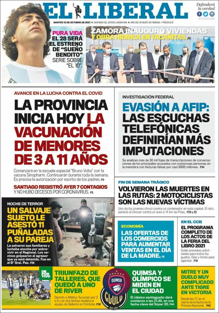 Portada de Diario El Liberal (Argentina)