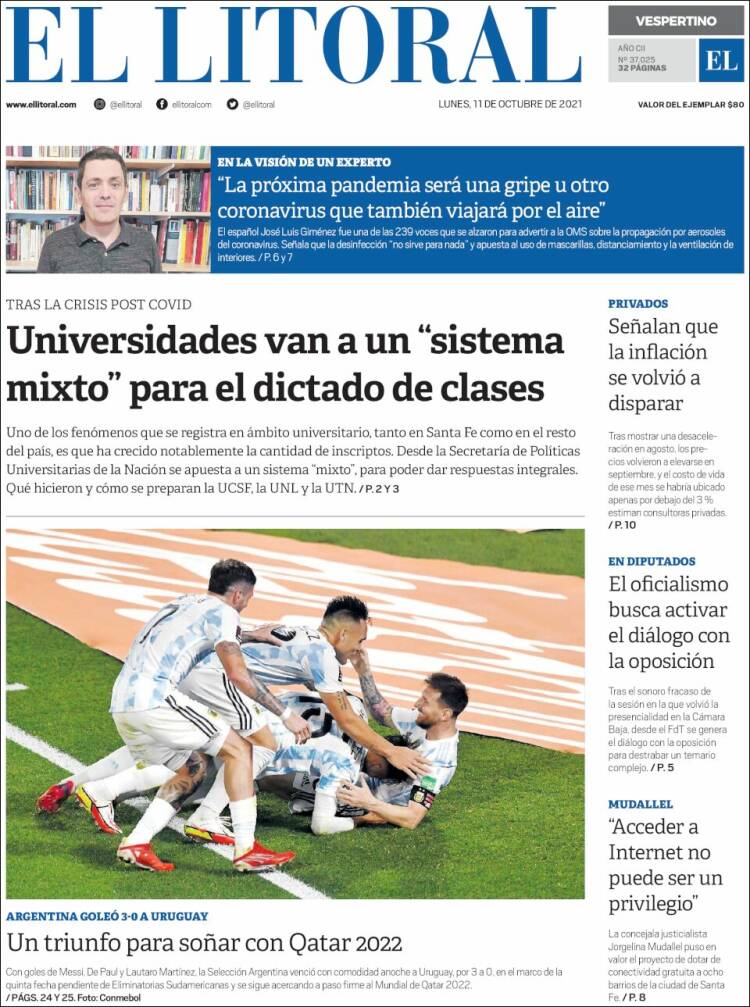 Portada de Diario El Litoral (Argentina)