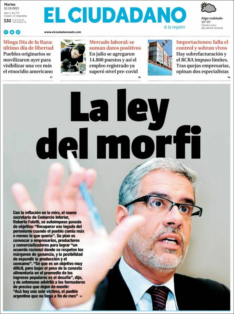 Portada de Diario El Ciudadano (Argentina)