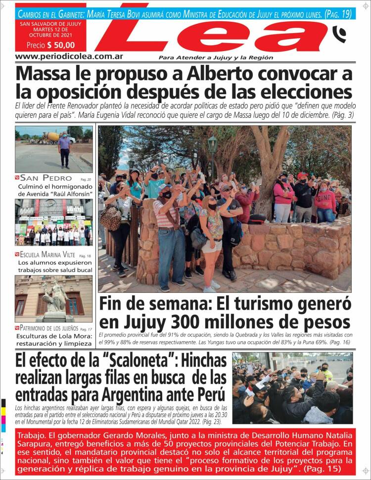 Portada de Periódico Lea (Argentina)