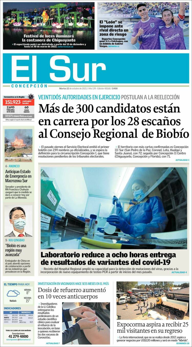 Portada de El Sur (Chile)