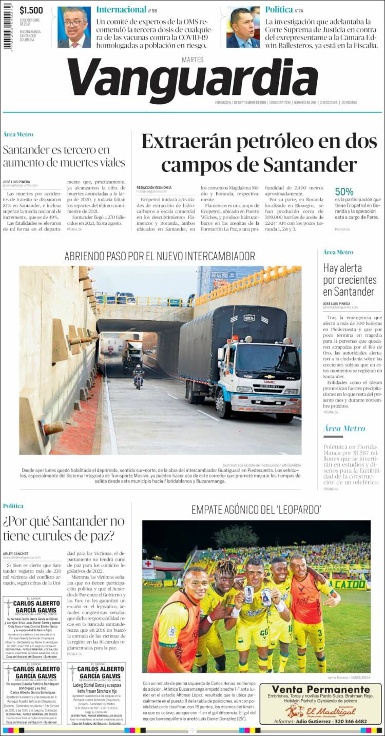 Portada de Vanguardia Liberal (Colombia)