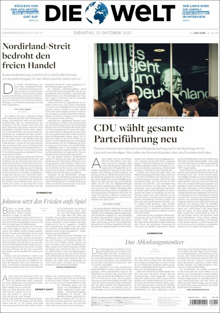 Portada de Die Welt (Alemania)
