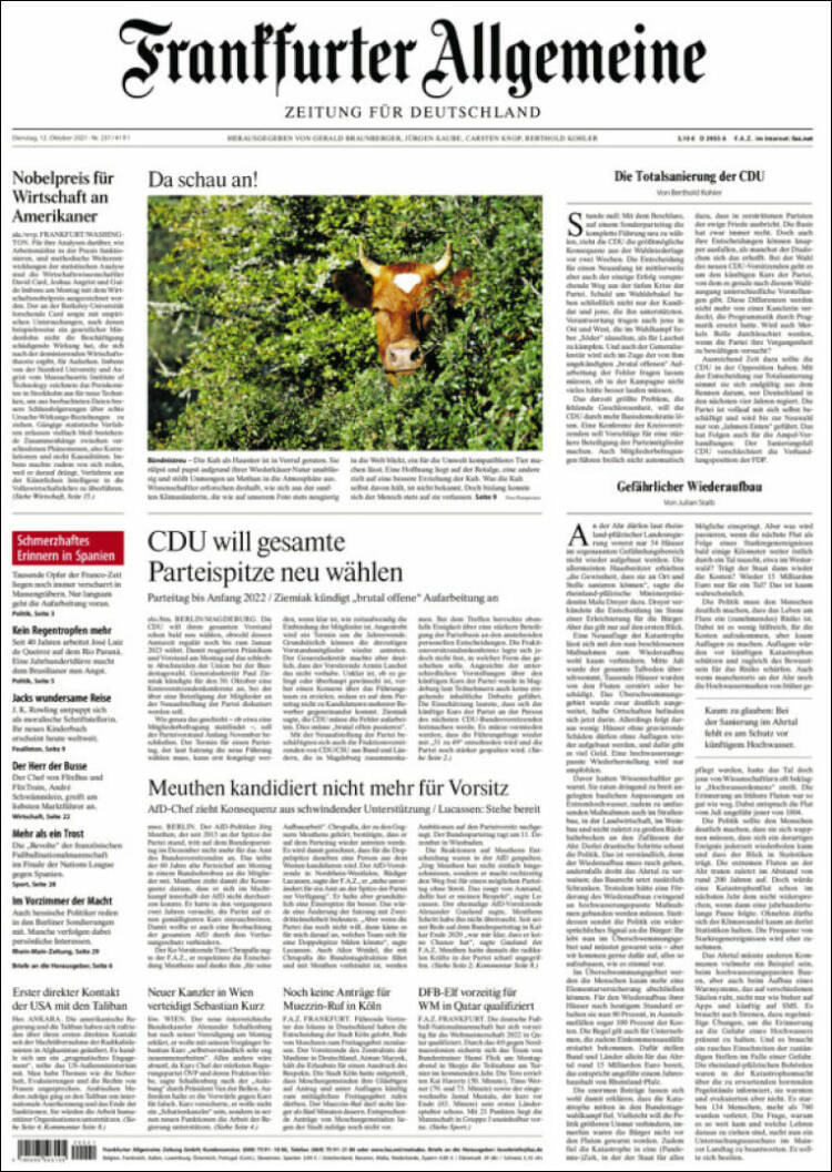 Portada de Frankfurter Allgemeine (Alemania)
