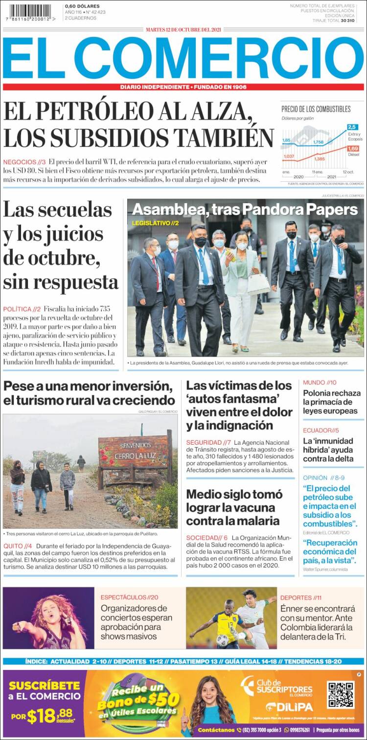 Portada de El Comercio (Ecuador)
