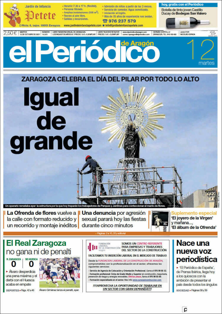 Portada de El Periódico de Aragón (España)