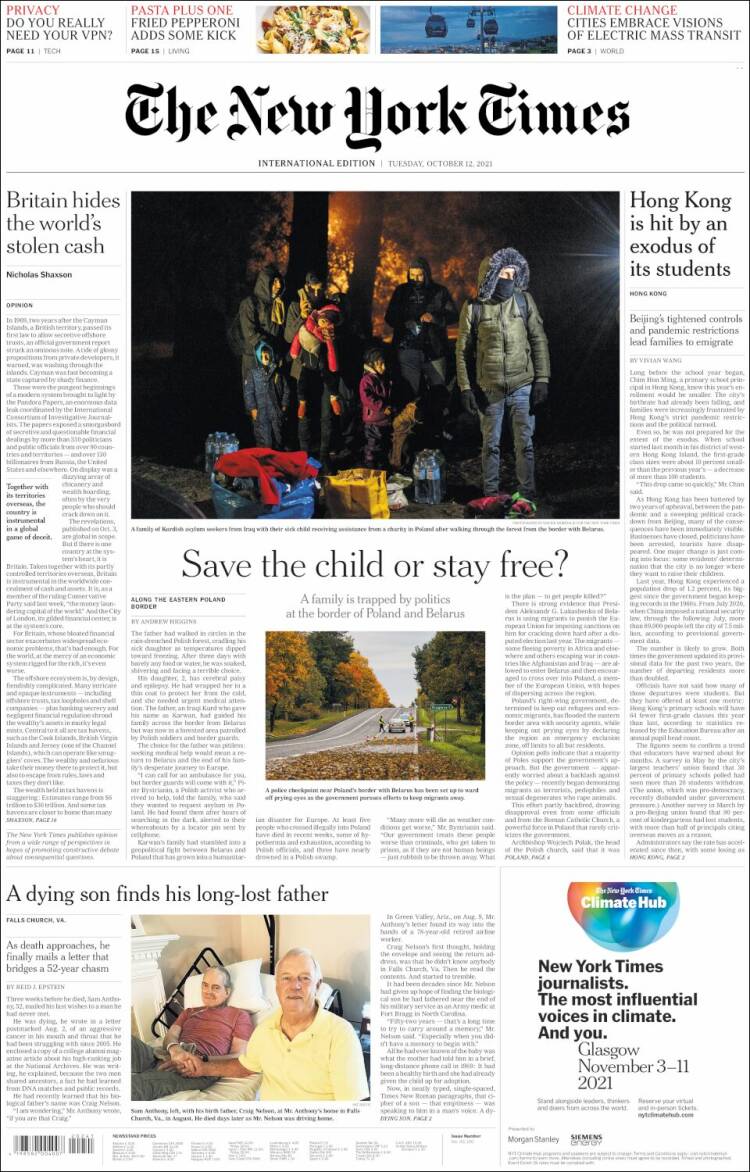 Portada de International New York Times (Europa)