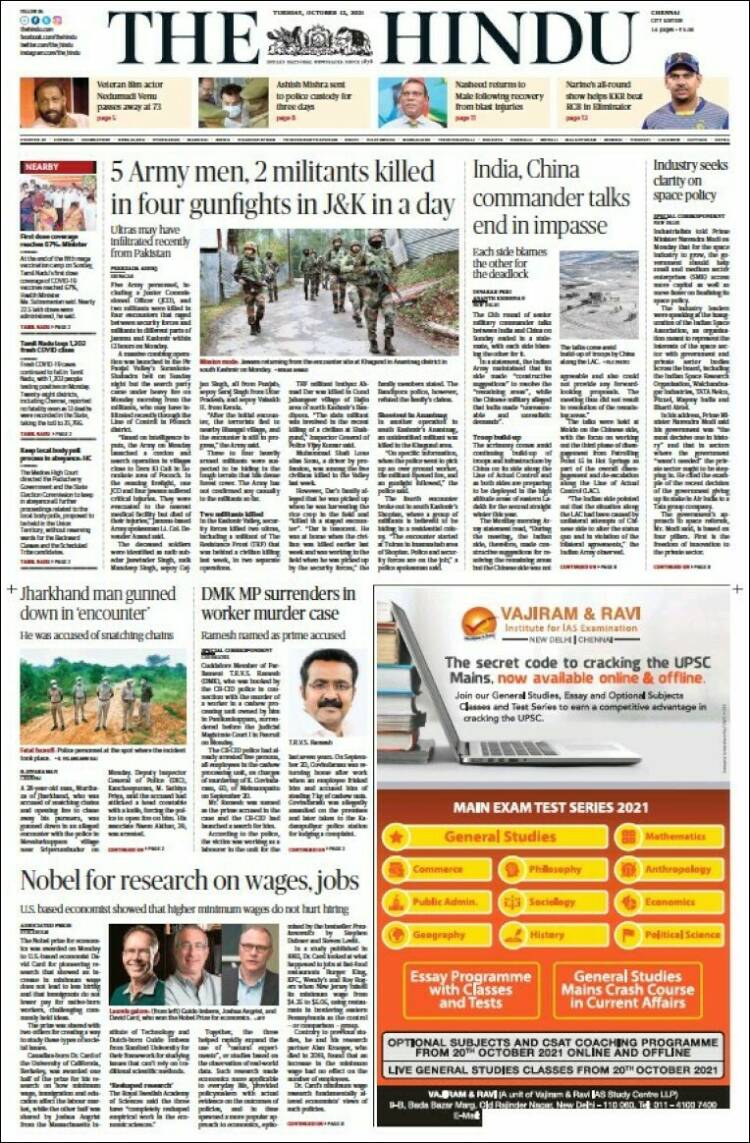 Portada de The Hindu (India)