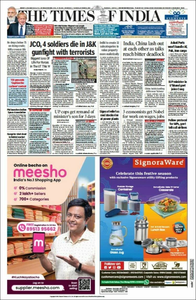 Portada de The Times of India (India)