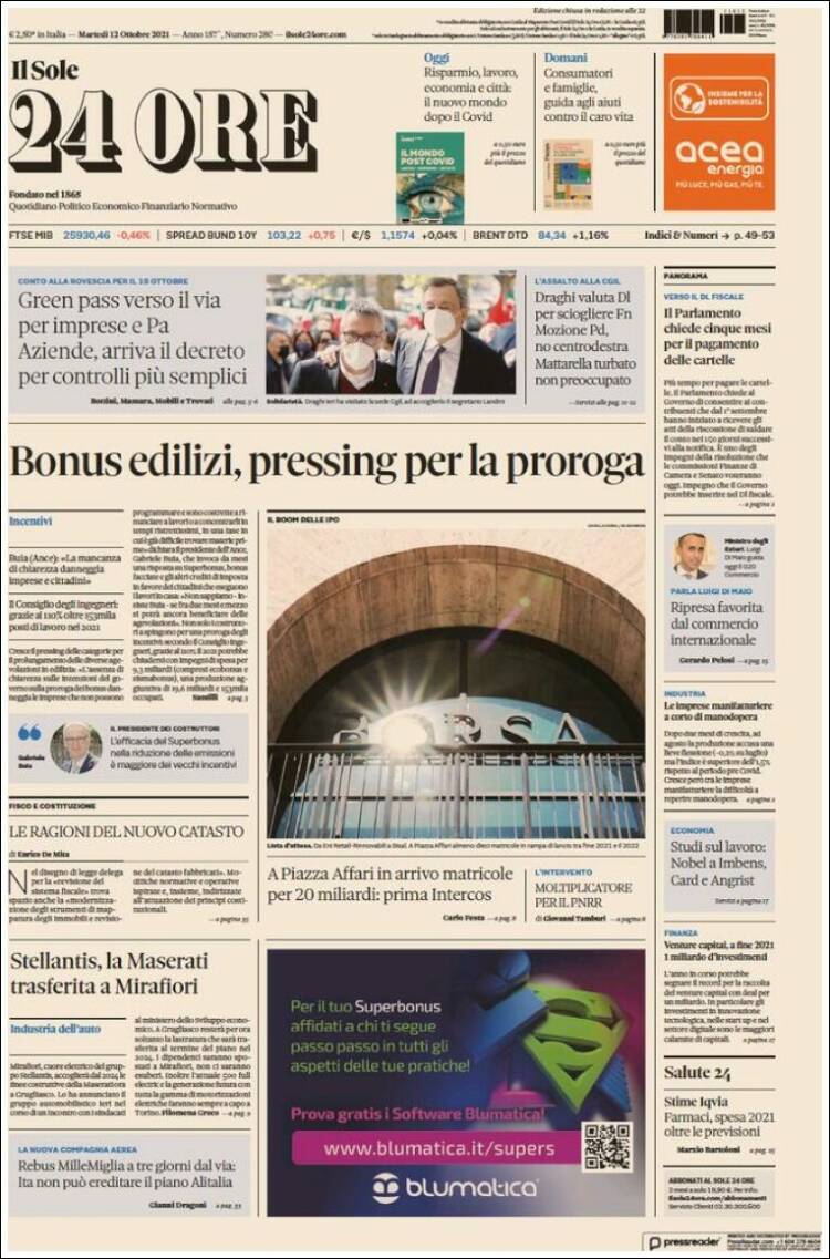 Portada de Il Sole 24 ORE (Italia)