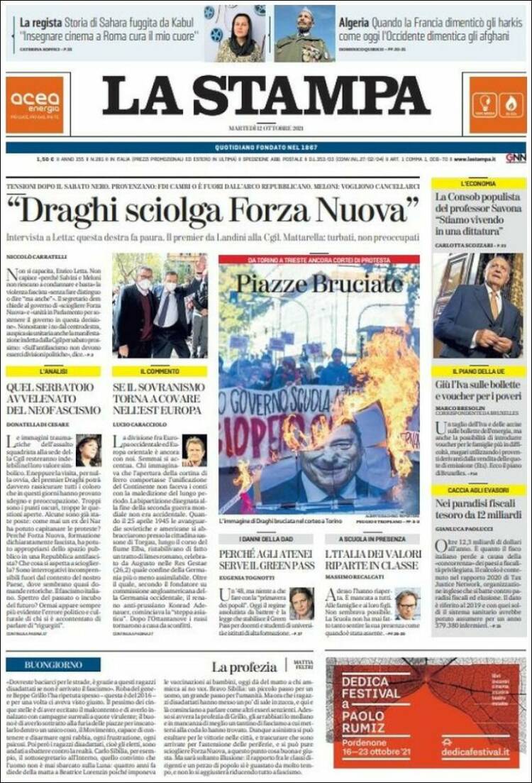 Portada de La Stampa (Italia)