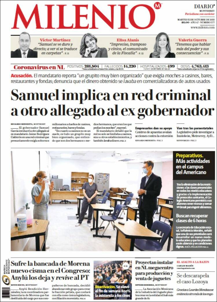 Portada de Milenio de Monterrey (México)