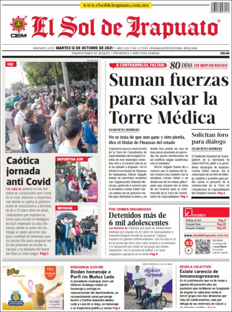 Portada de El Sol de Irapuato (México)
