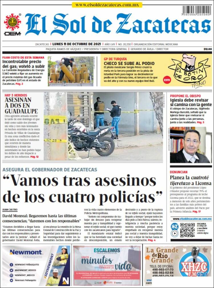 Portada de El Sol de Zacatecas (México)