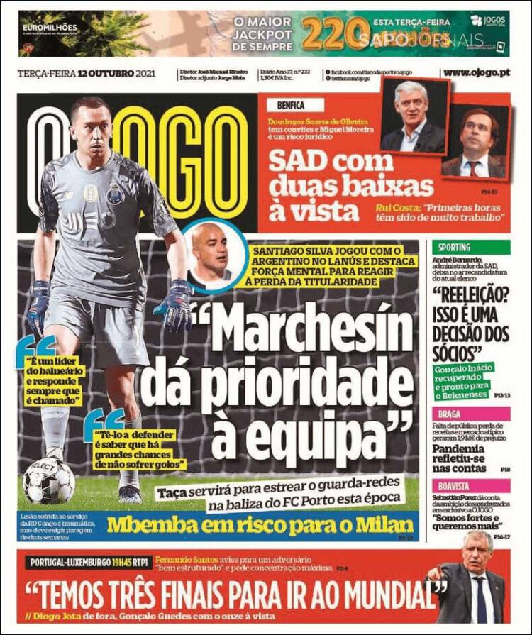 Portada de O Jogo (Portugal)