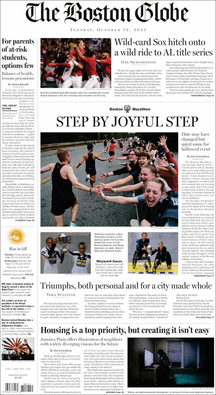 Portada de Boston Globe (USA)