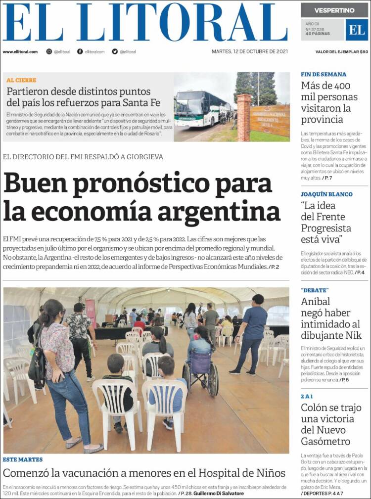 Portada de Diario El Litoral (Argentina)