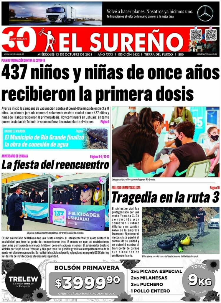 Portada de Diario El Sureño (Argentina)