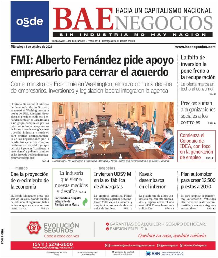 Portada de Buenos Aires Económico (Argentina)