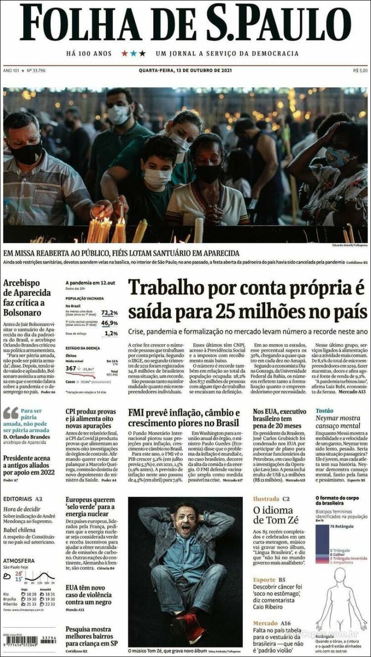 Portada de Folha de São Paulo (Brasil)