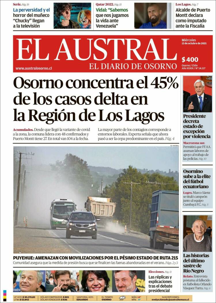 Portada de El Austral de Osorno (Chile)
