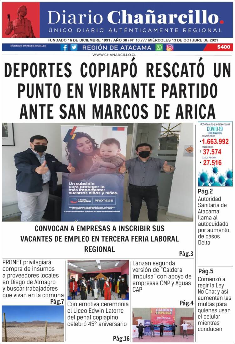 Portada de Diario Chañarcillo (Chile)