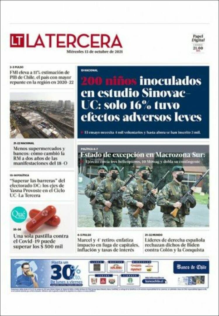 Portada de La Tercera (Chile)