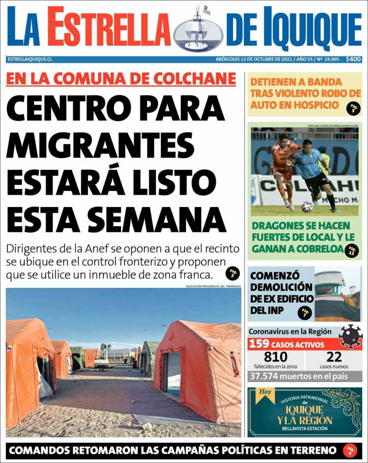Portada de La Estrella de Iquique (Chile)