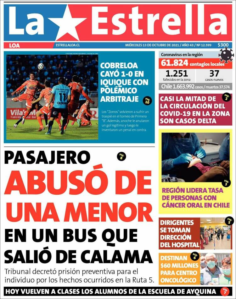 Portada de La Estrella de Loa (Chile)