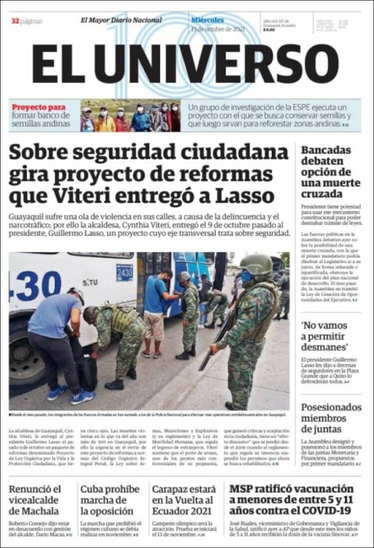 Portada de El Universo - Ecuador (Ecuador)