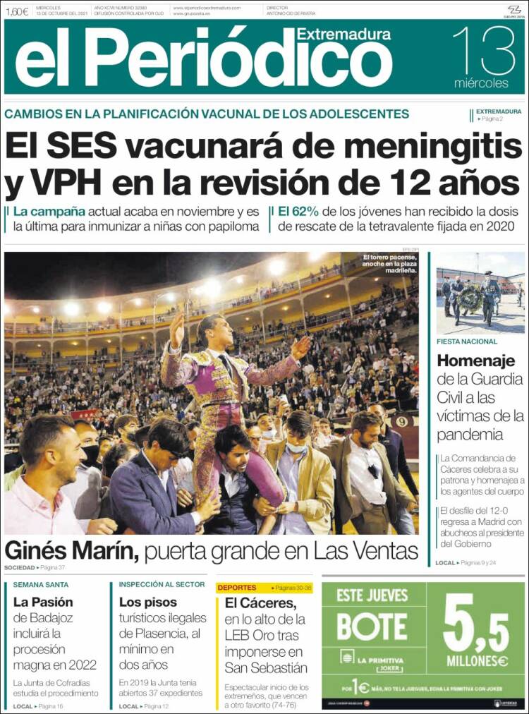 Portada de El Periódico de Extremadura (España)