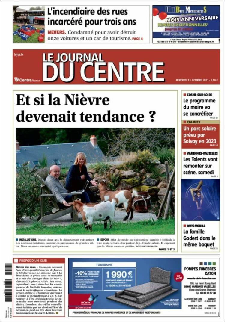 Portada de Le Journal du Centre (Francia)