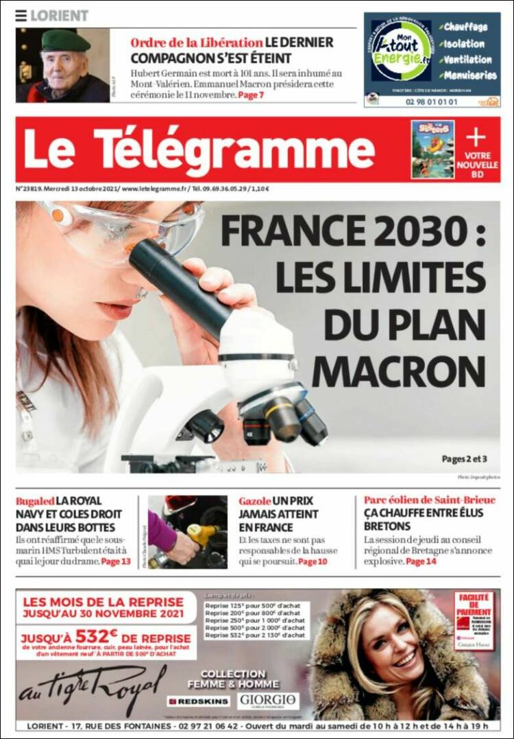 Portada de Télégramme (Francia)