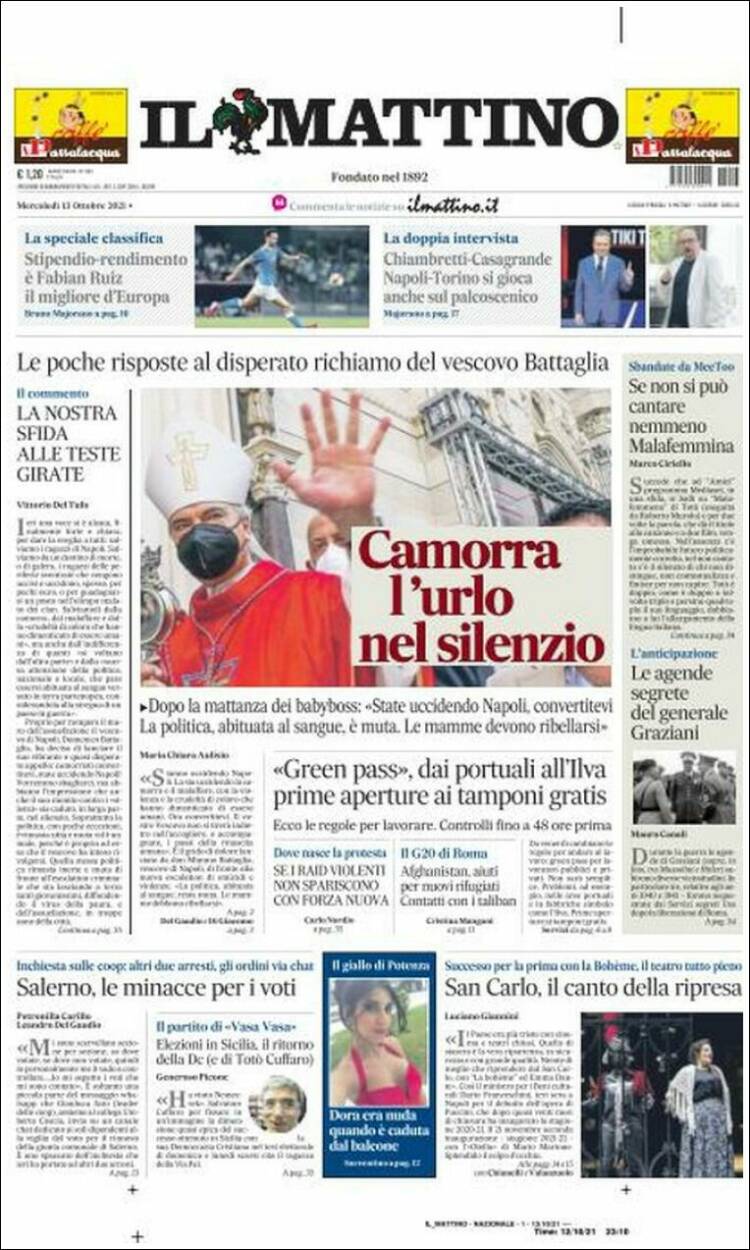 Portada de Il Mattino (Italia)