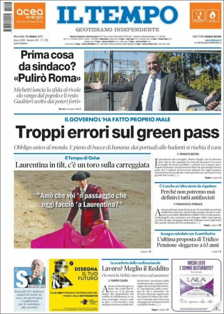Portada de Il Tempo (Italia)