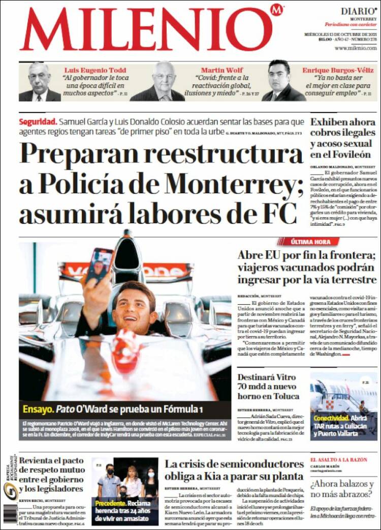 Portada de Milenio de Monterrey (M&eacute;xico)