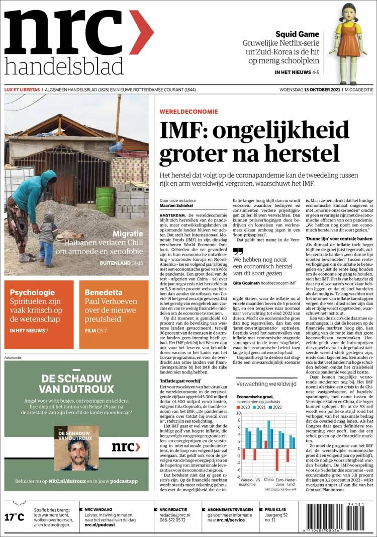 Portada de NRC Handelsblad (Pa&iacute;ses Bajos)