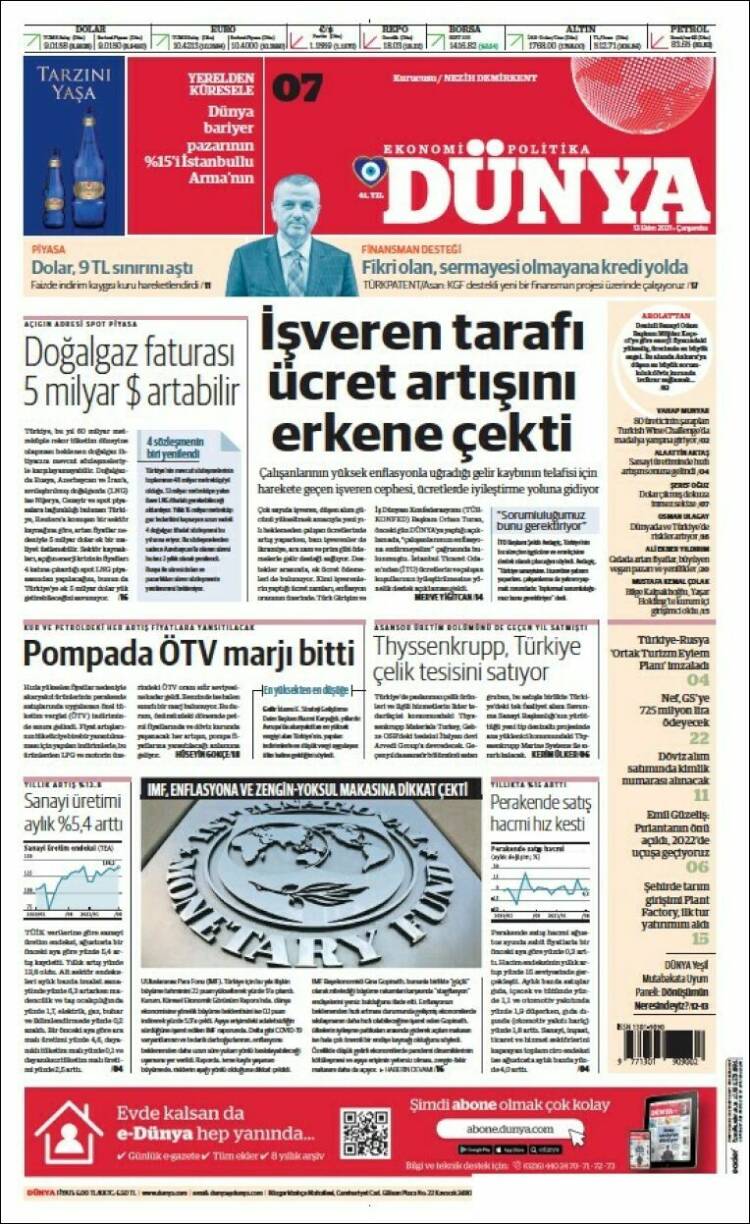 Portada de Dünya (Turqu&iacute;a)