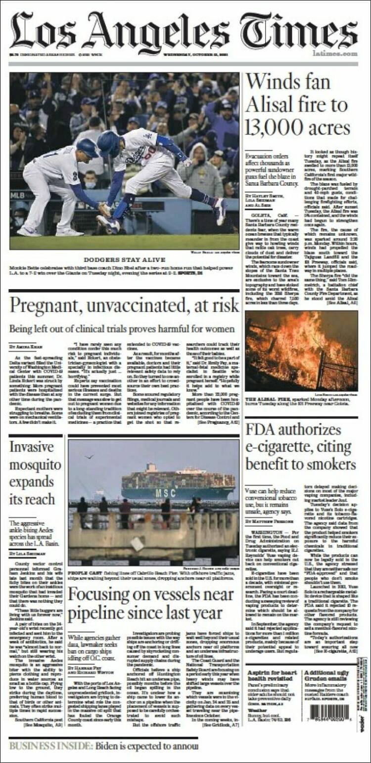 Portada de Los Angeles Times (USA)