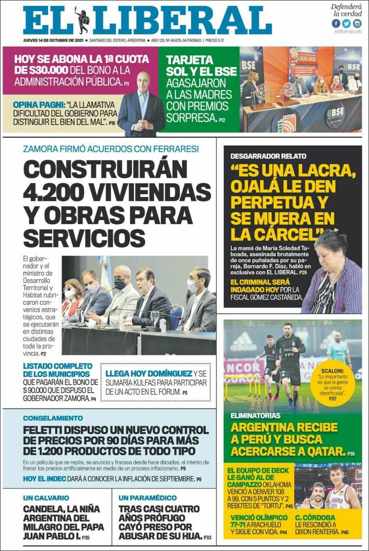 Portada de Diario El Liberal (Argentina)