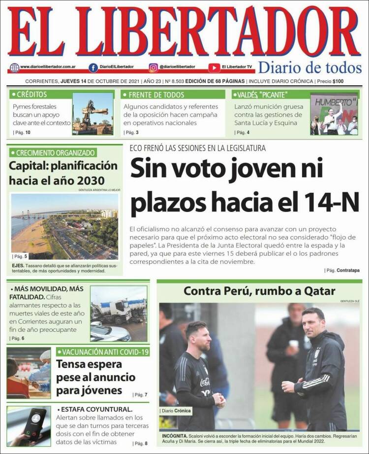 Portada de Diario El Libertador (Argentina)