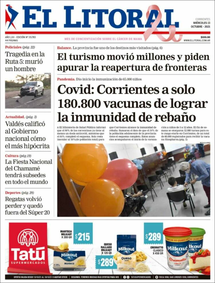 Portada de El Litoral Corrientes (Argentina)