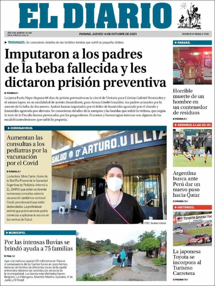 Portada de El Diario de Paraná (Argentina)