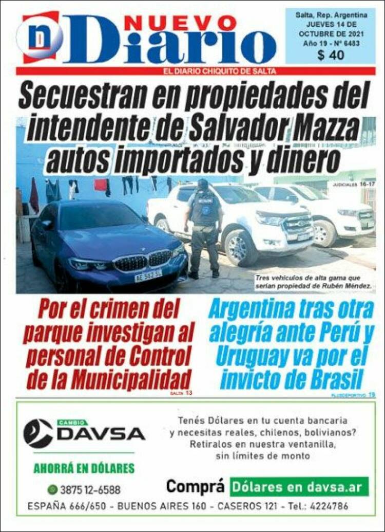 Portada de Nuevo Diario de Salta (Argentina)