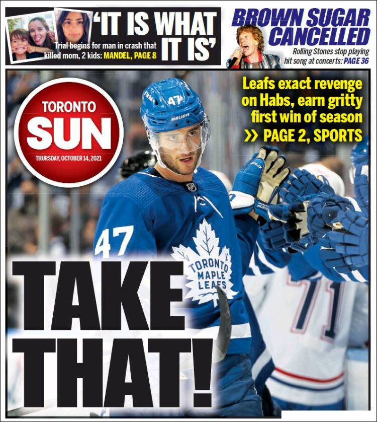 Portada de The Toronto Sun (Canadá)