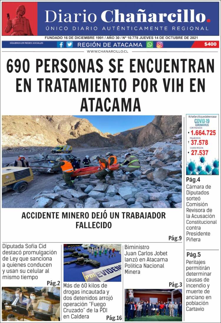 Portada de Diario Chañarcillo (Chile)