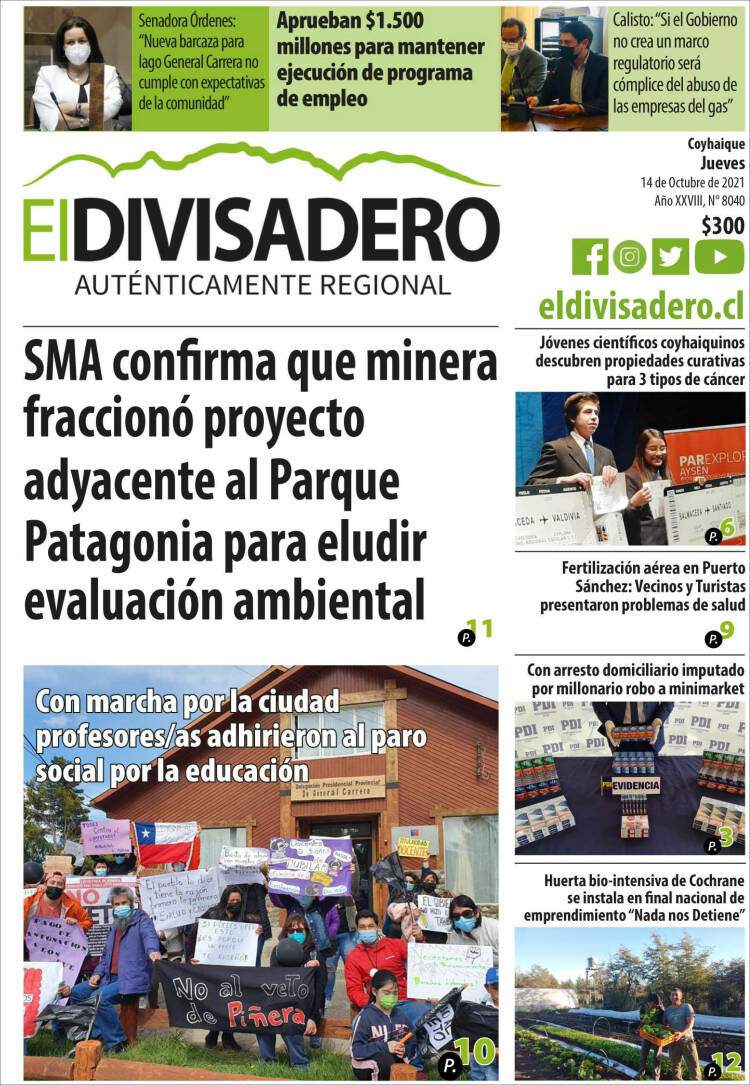 Portada de Diario El Divisadero (Chile)