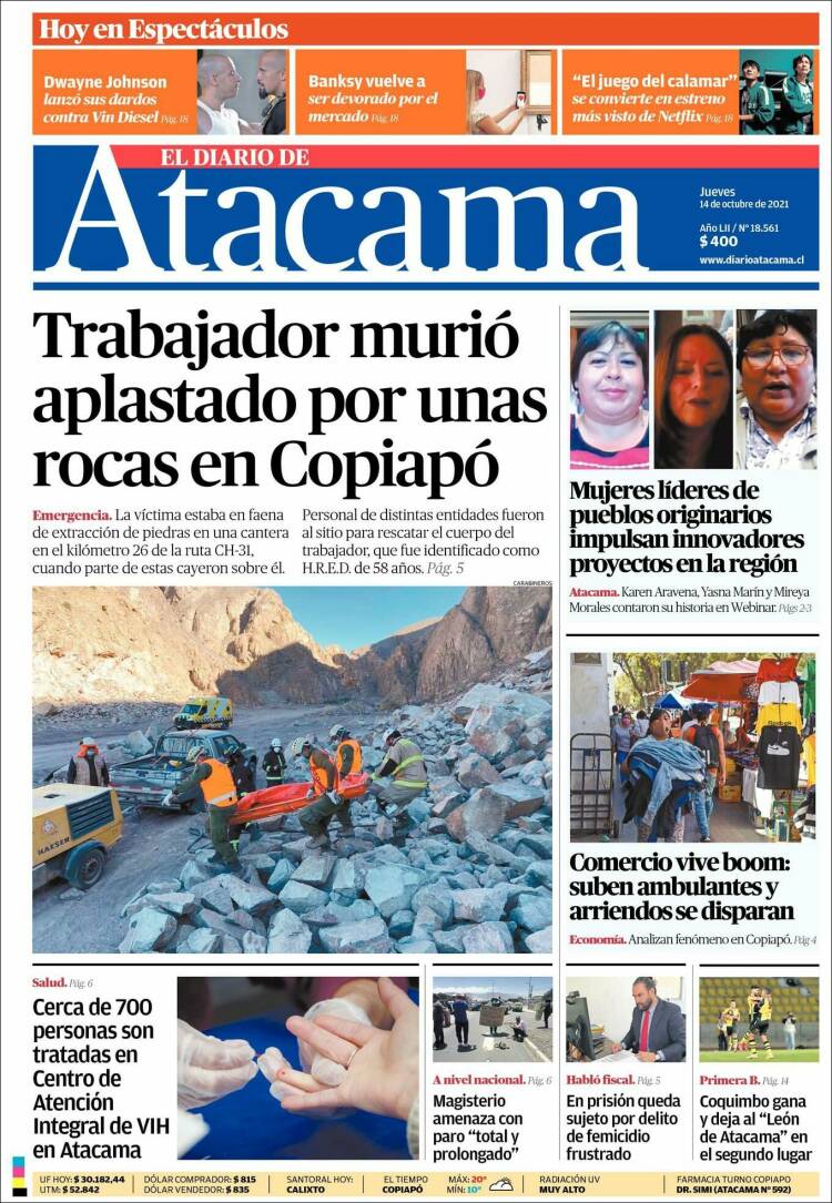 Portada de Diario de Atacama (Chile)