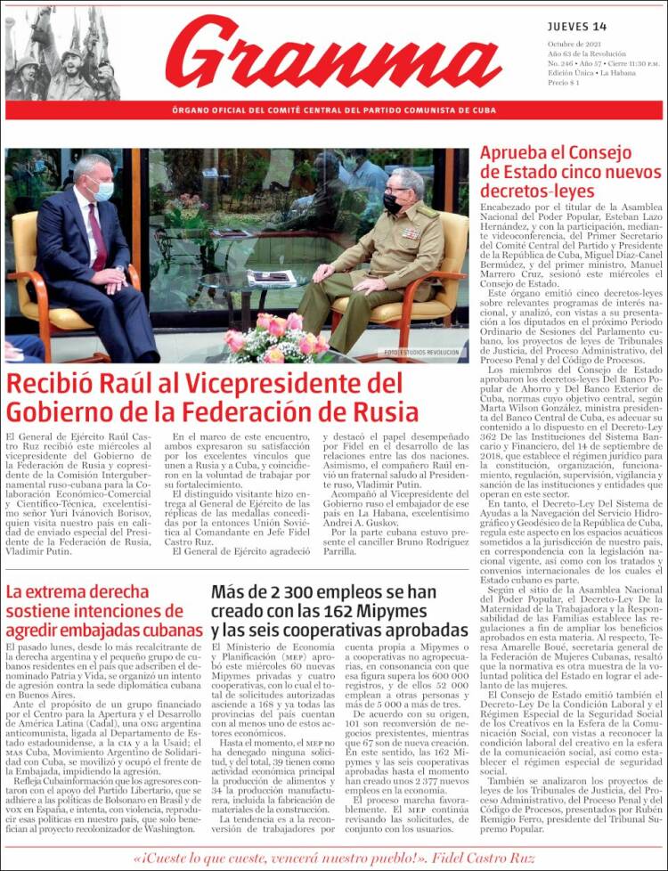 Portada de Granma (Cuba)