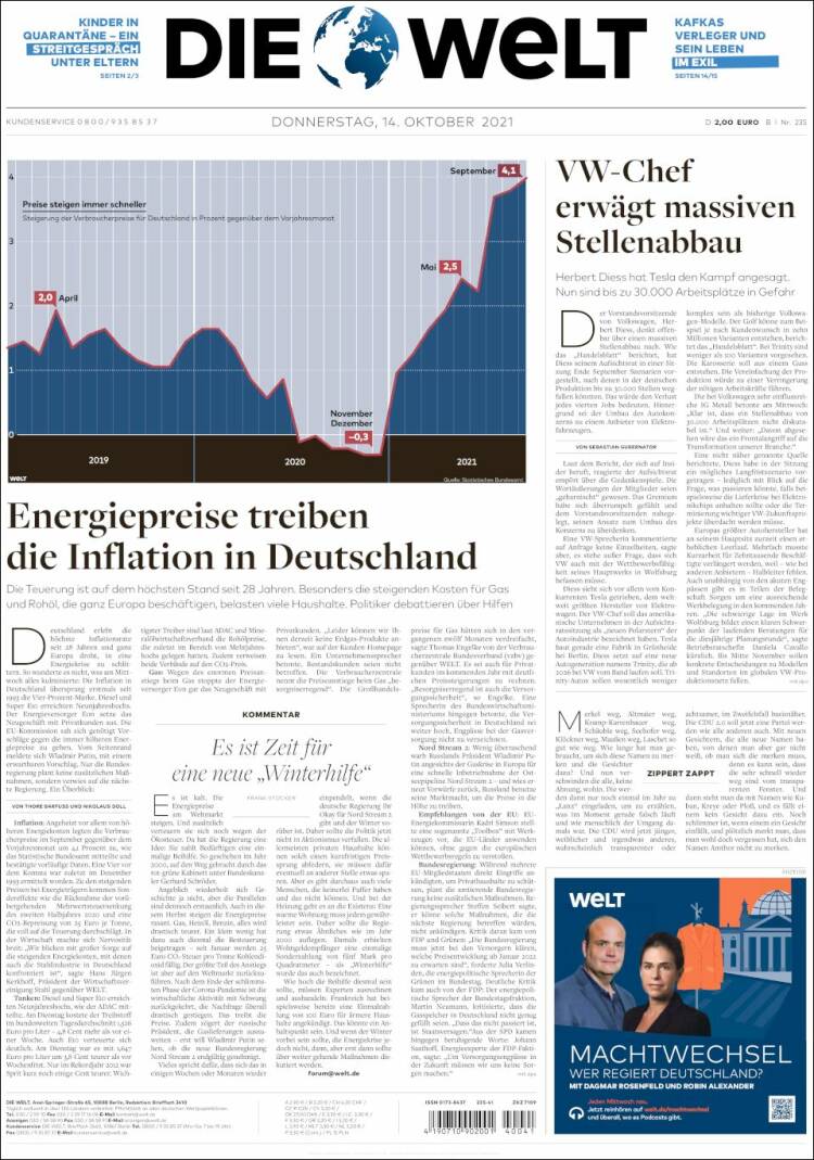 Portada de Die Welt (Alemania)